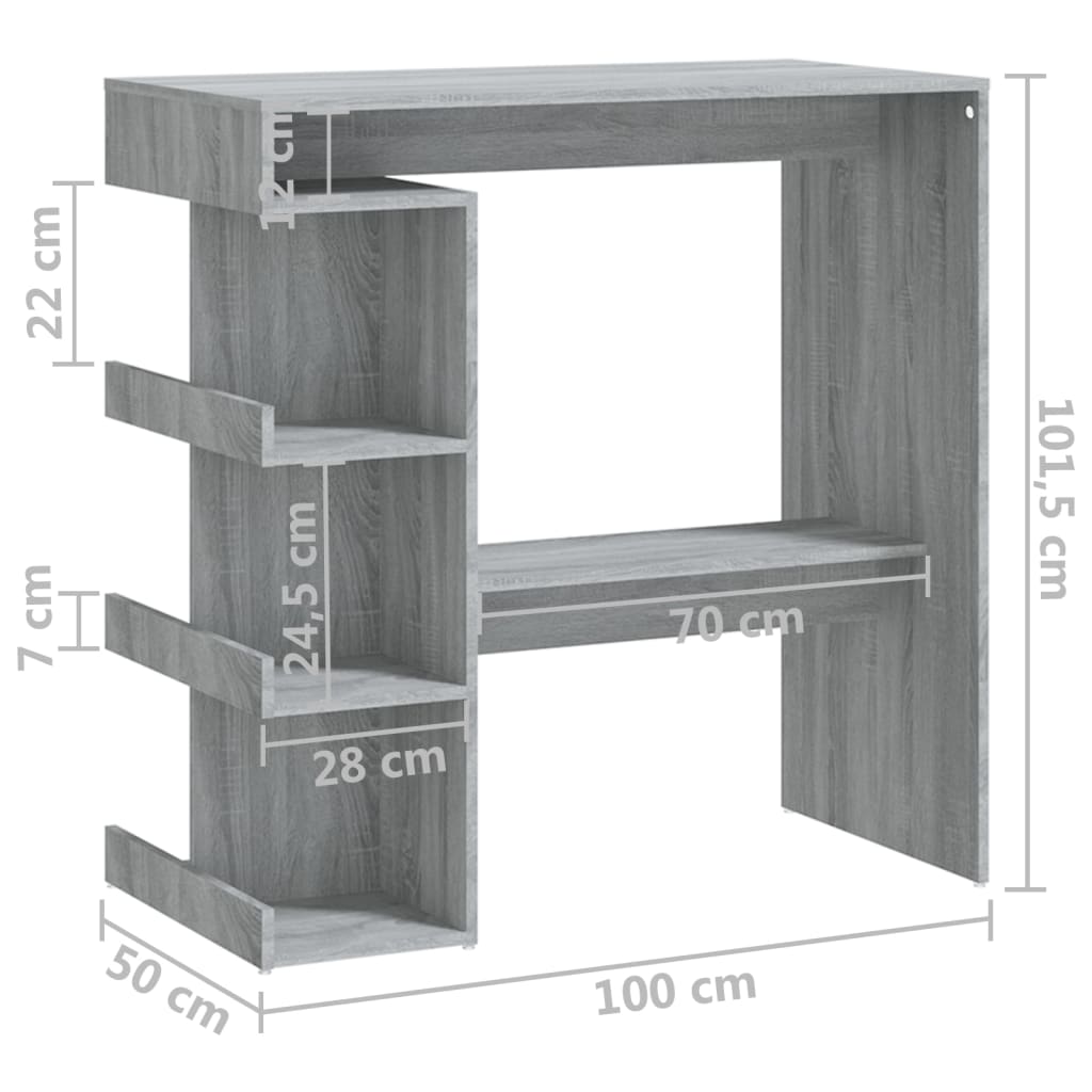 Table de bar avec étagère de rangement Gris Sonoma 100x50x101,5 cm