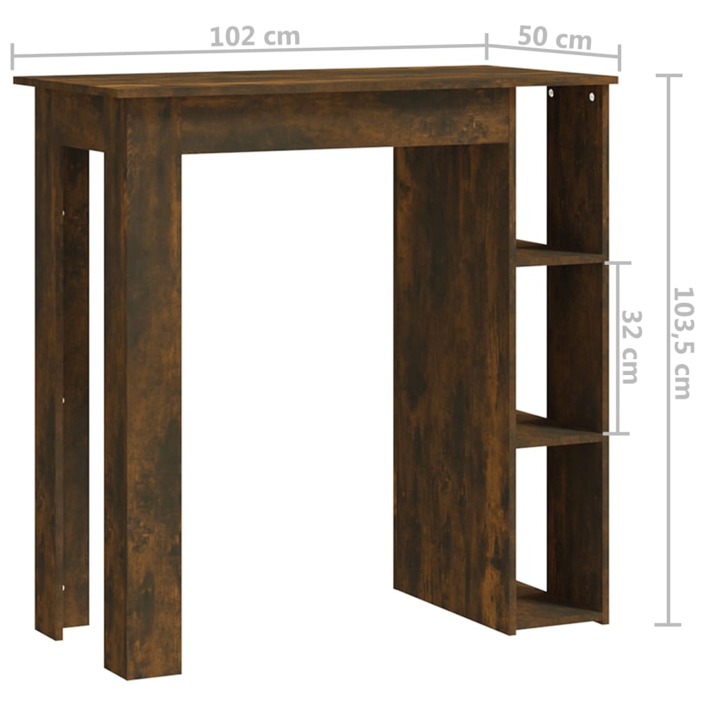 Table de bar avec étagère Chêne fumé 102x50x103,5 cm Bois d'ingénierie