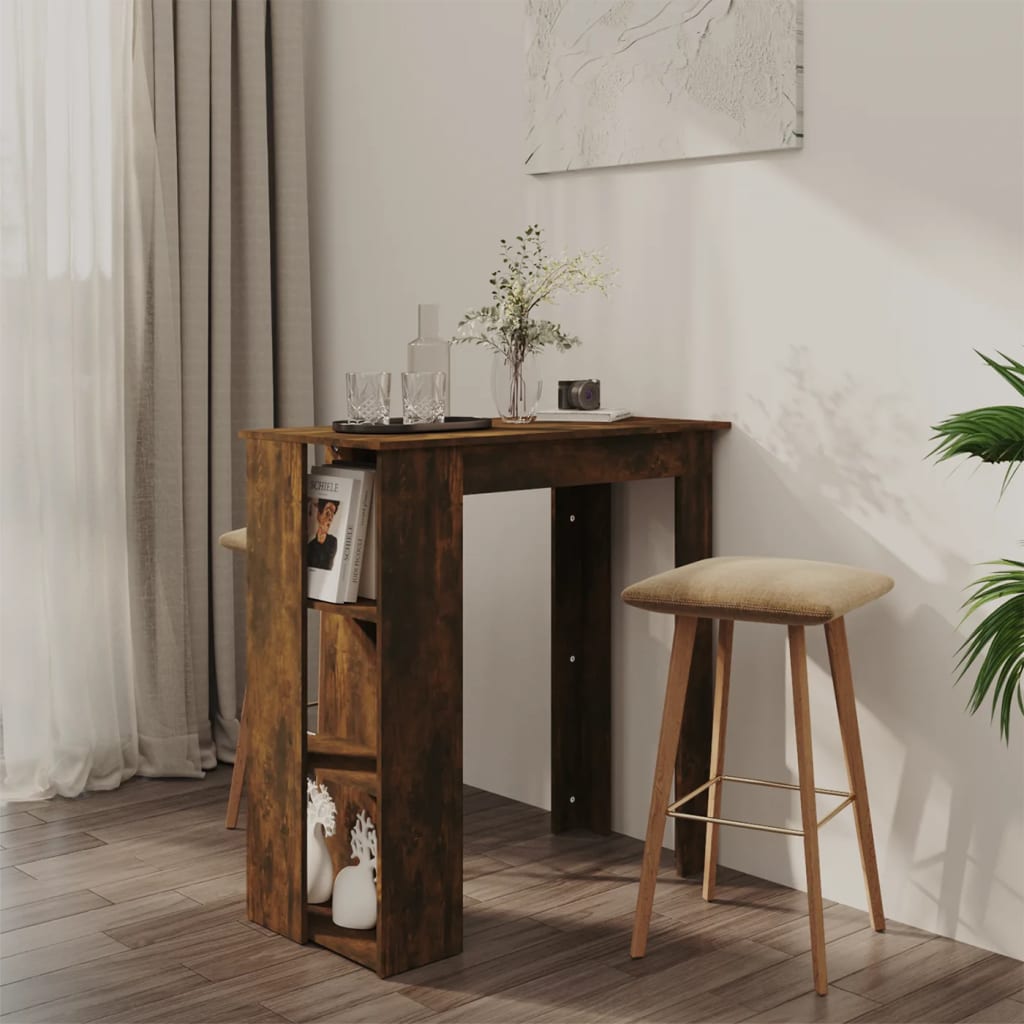 Table de bar avec étagère Chêne fumé 102x50x103,5 cm Bois d'ingénierie