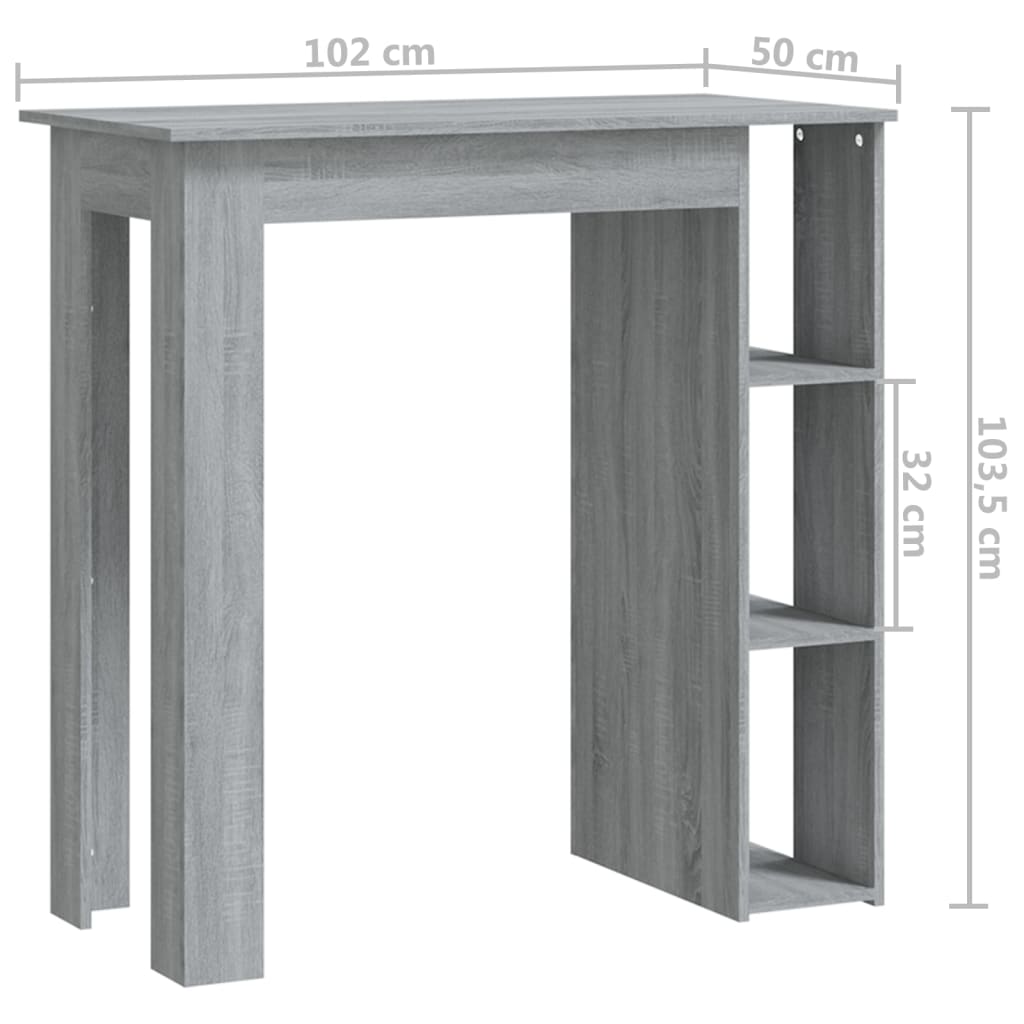 Table de bar avec étagère grise Sonoma 102x50x103,5 cm bois d'ingénierie