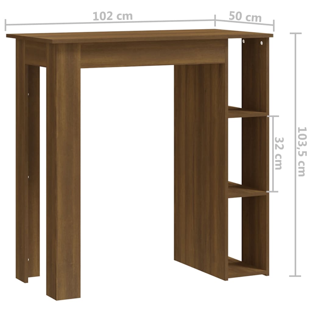 vidaXL Bar Table with Shelf Brown Oak 102x50x103.5 cm Engineered Wood