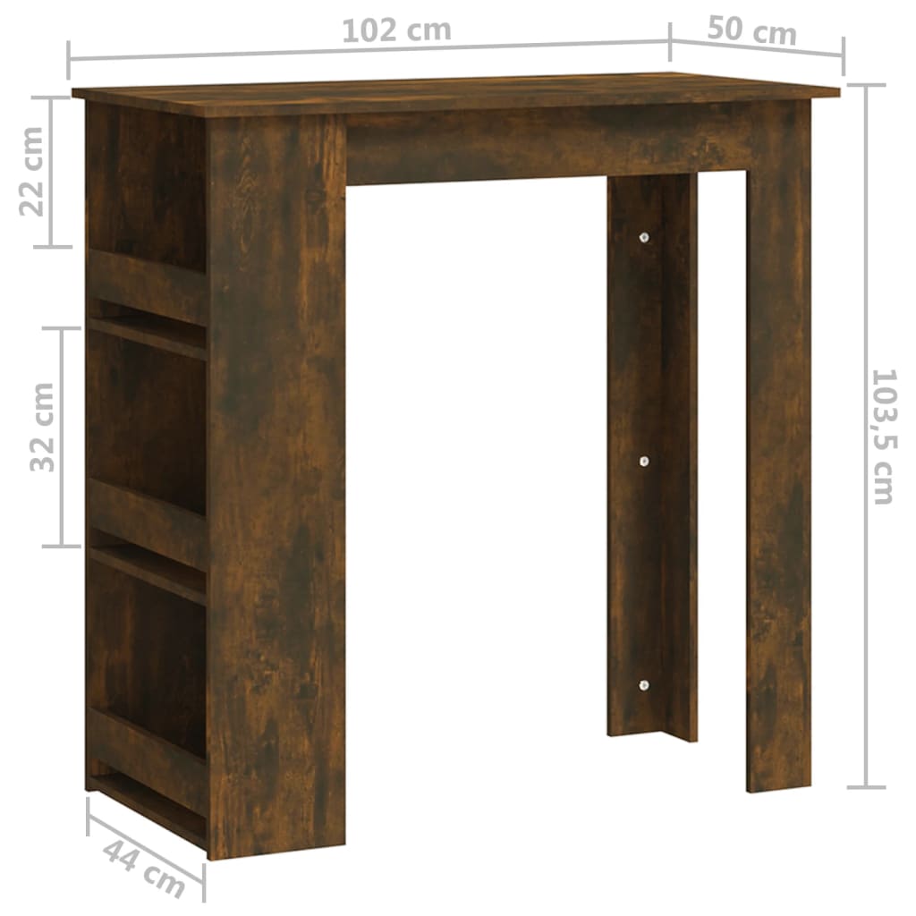 Table de bar avec étagère de rangement Chêne fumé 102x50x103,5 cm Bois d'ingénierie