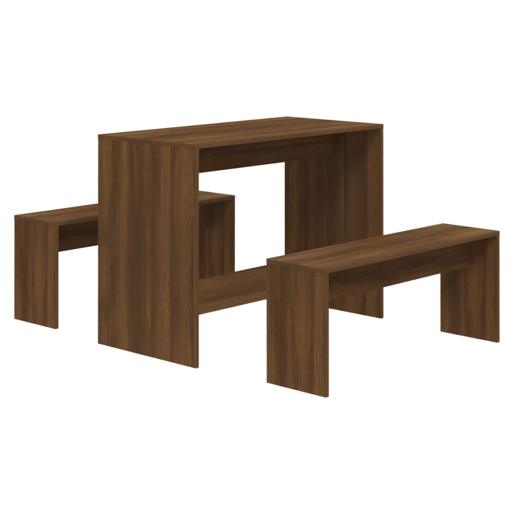 vidaXL 3 Piece Dining Set Brown Oak Engineered Wood