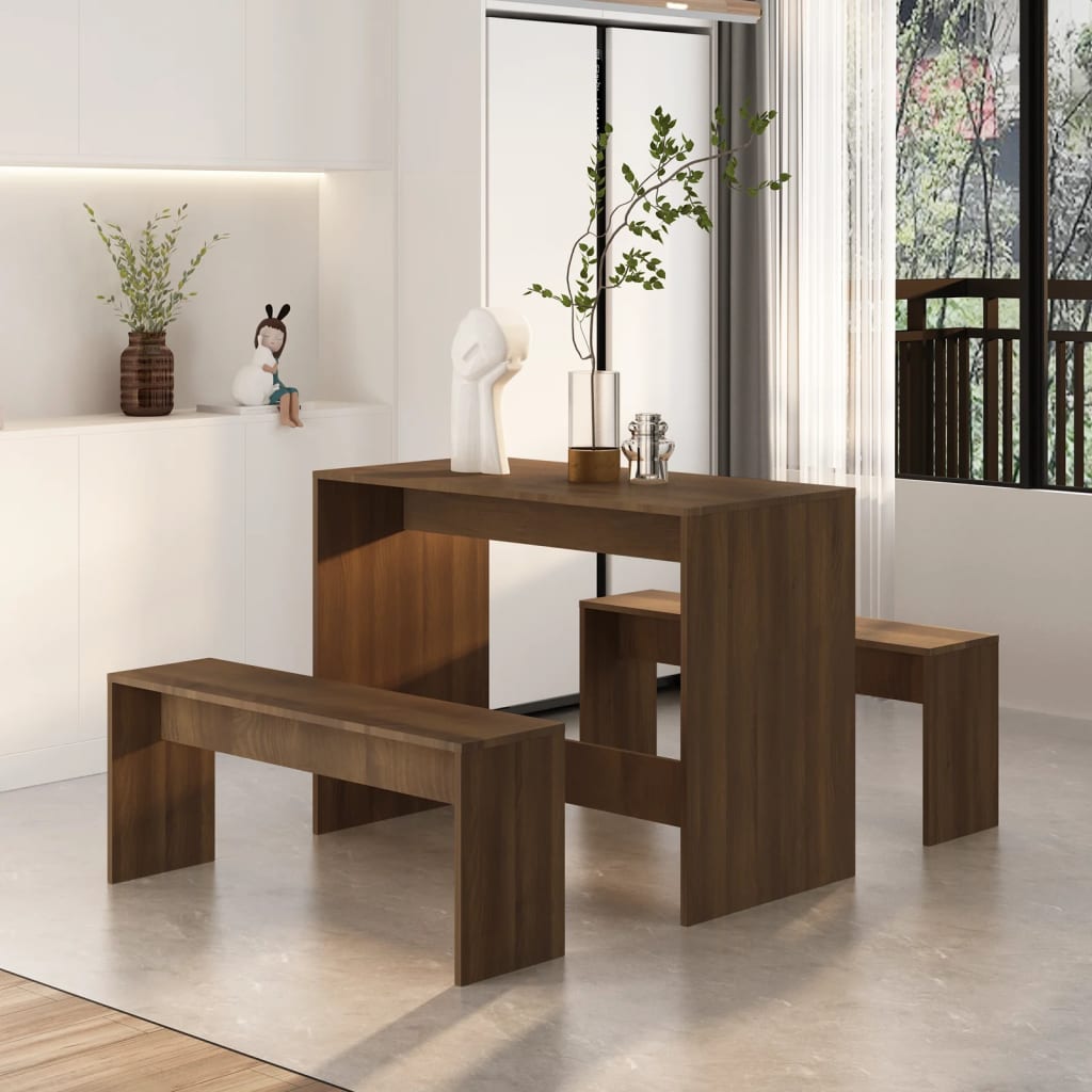 vidaXL 3 Piece Dining Set Brown Oak Engineered Wood