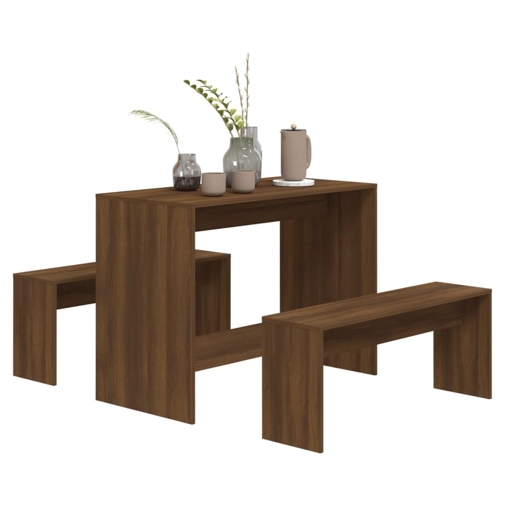 vidaXL 3 Piece Dining Set Brown Oak Engineered Wood