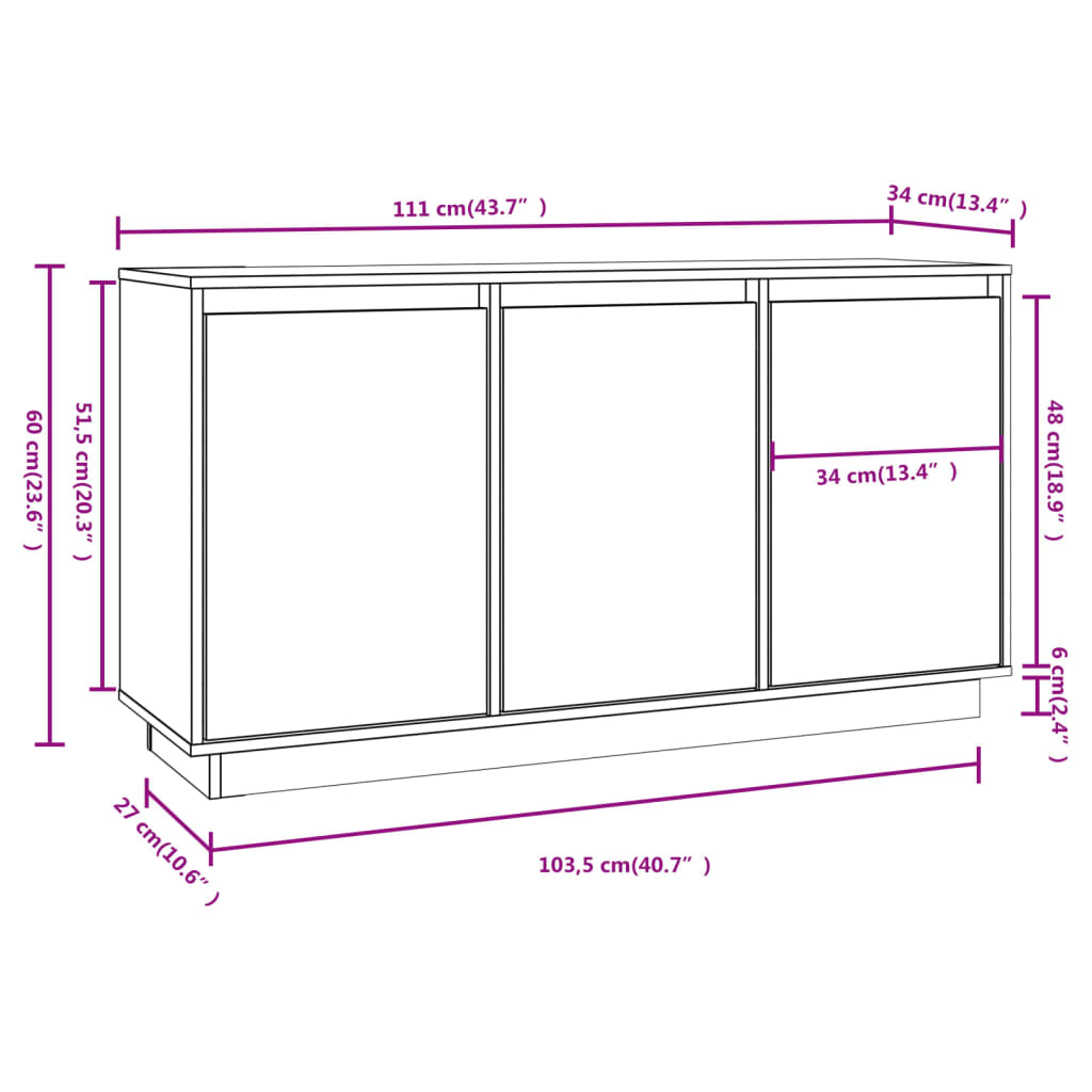 Buffet 111x34x60 cm Bois Massif Pin