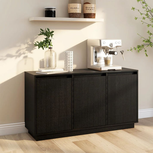 vidaXL Sideboard Black 111x34x60 cm Solid Wood Pine