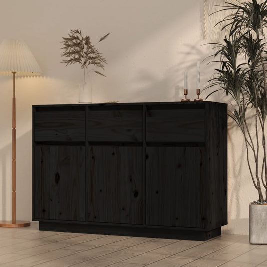 vidaXL Sideboard Black 110x34x75 cm Solid Wood Pine