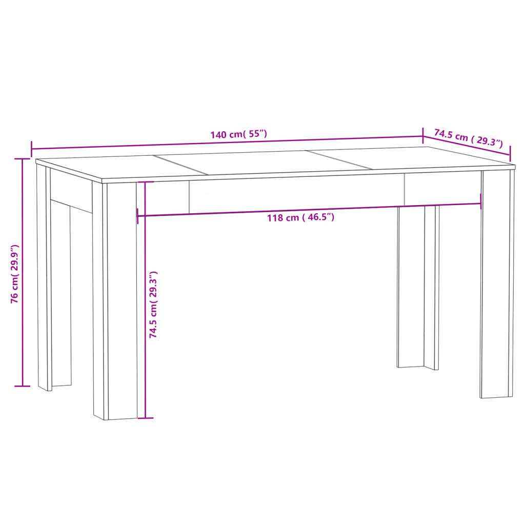 Table à manger en chêne brun 140x74,5x76 cm en bois d'ingénierie