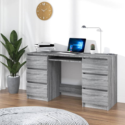 vidaXL Writing Desk Grey Sonoma 140x50x77 cm Engineered Wood