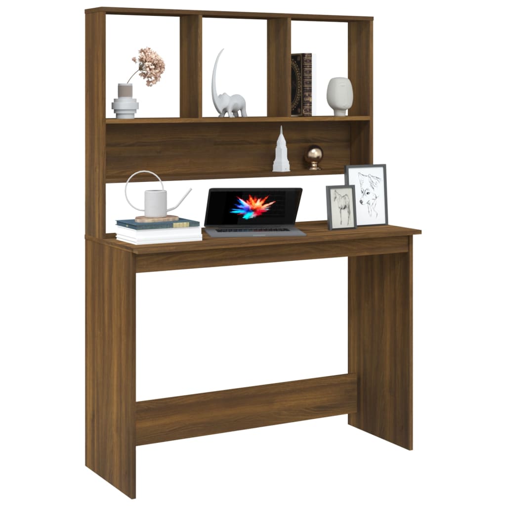 Bureau avec étagères Chêne brun 110x45x157 cm Bois d'ingénierie