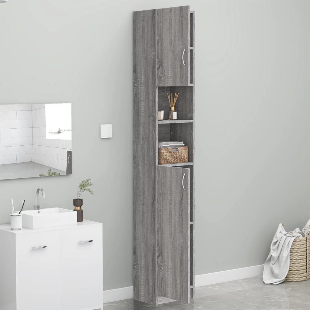 vidaXL Bathroom Cabinet Grey Sonoma 32x25.5x190 cm Engineered Wood