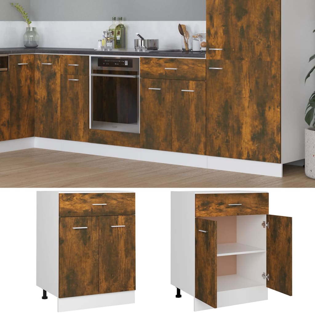 vidaXL Drawer Bottom Cabinet Smoked Oak 60x46x81.5 cm Engineered Wood