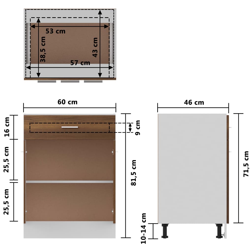 Meuble bas à tiroirs Chêne brun 60x46x81,5 cm Bois d'ingénierie