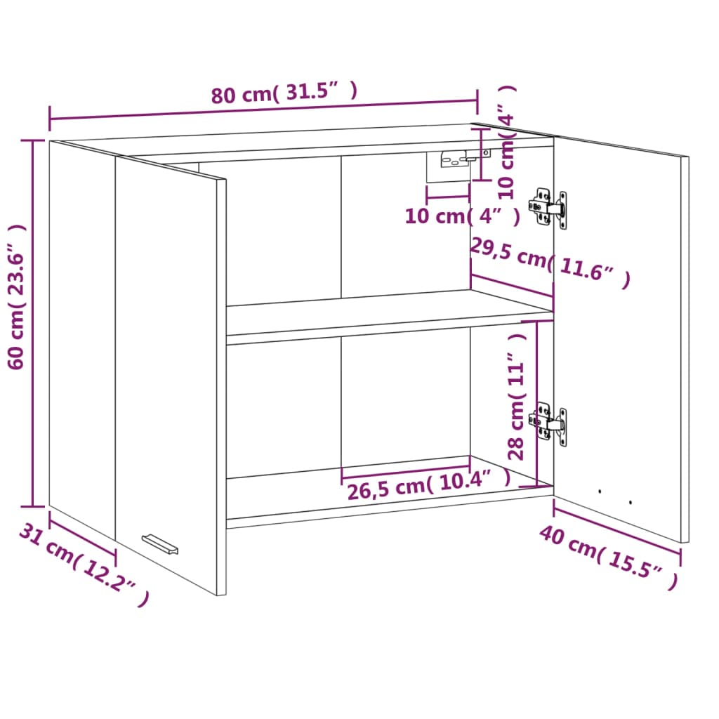 Armoire Suspendue Chêne Fumé 80x31x60 cm Bois D'ingénierie