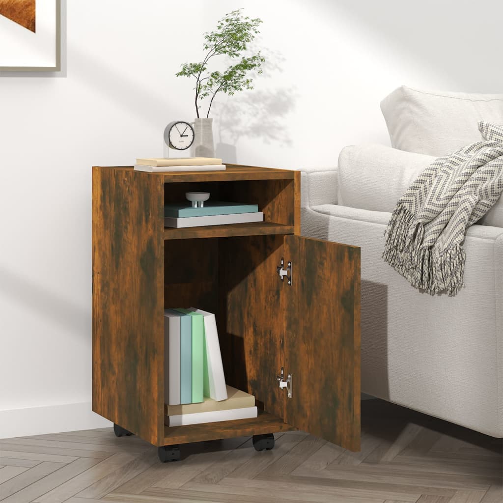 vidaXL Side Cabinet with Wheels Smoked Oak 33x38x60 cm Engineered Wood