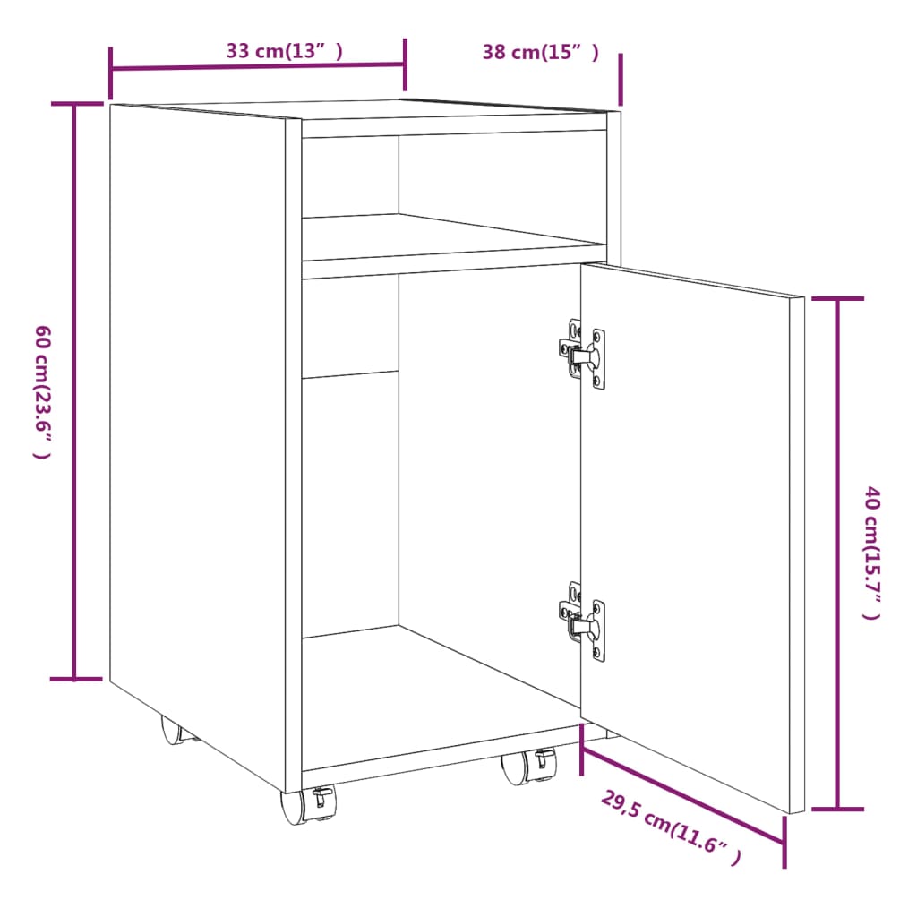 vidaXL Side Cabinet with Wheels Smoked Oak 33x38x60 cm Engineered Wood