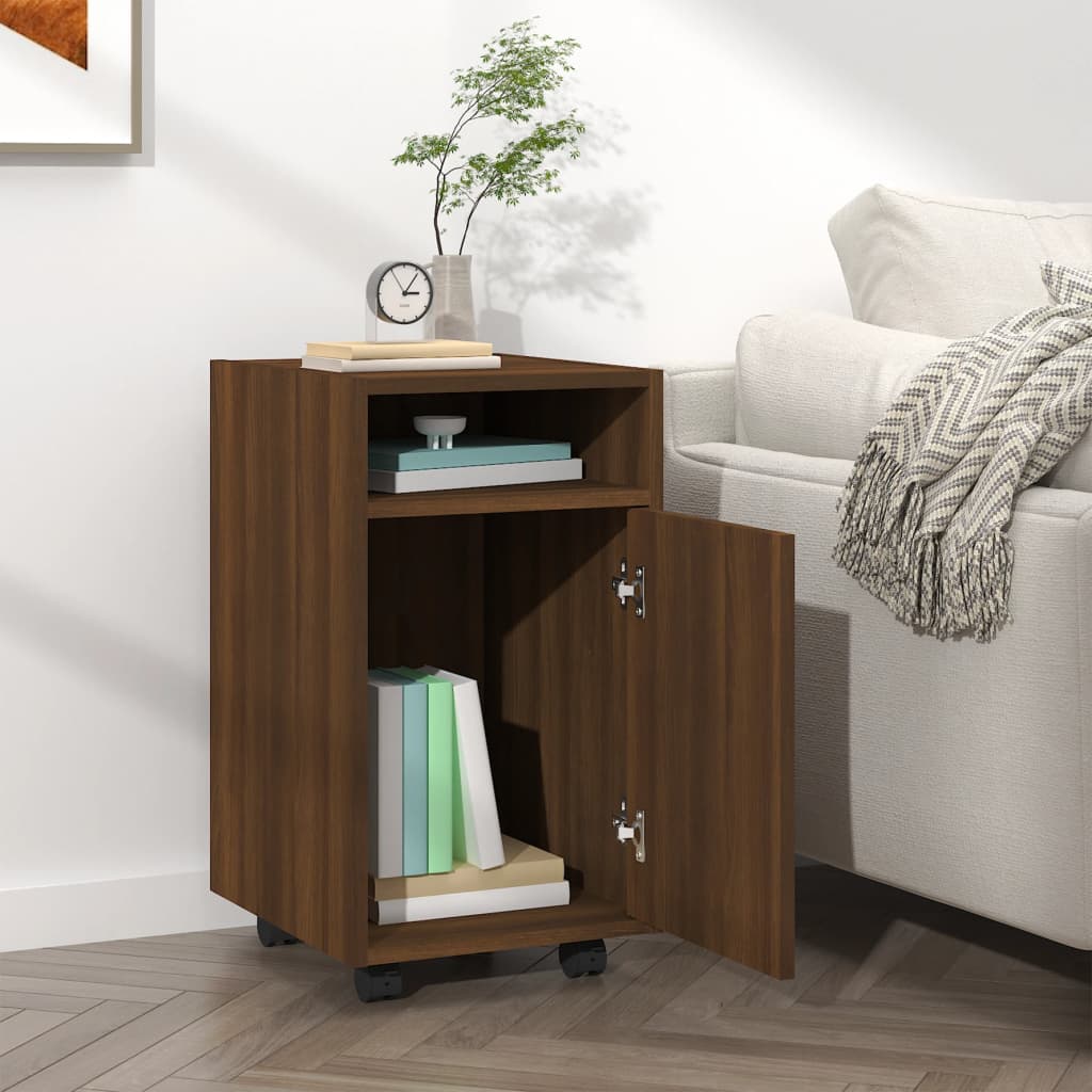 vidaXL Side Cabinet with Wheels Brown Oak 33x38x60 cm Engineered Wood