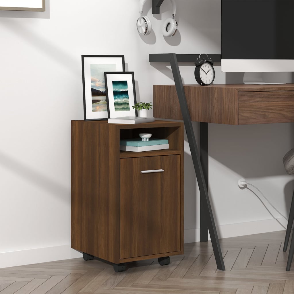 vidaXL Side Cabinet with Wheels Brown Oak 33x38x60 cm Engineered Wood