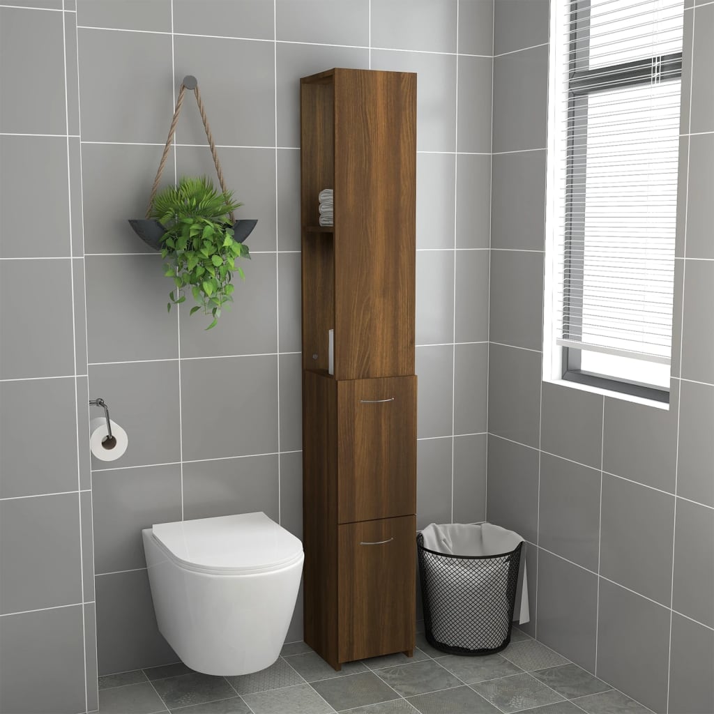 Meuble de Salle de Bain Chêne Brun 25x25x170 cm Bois D'ingénierie