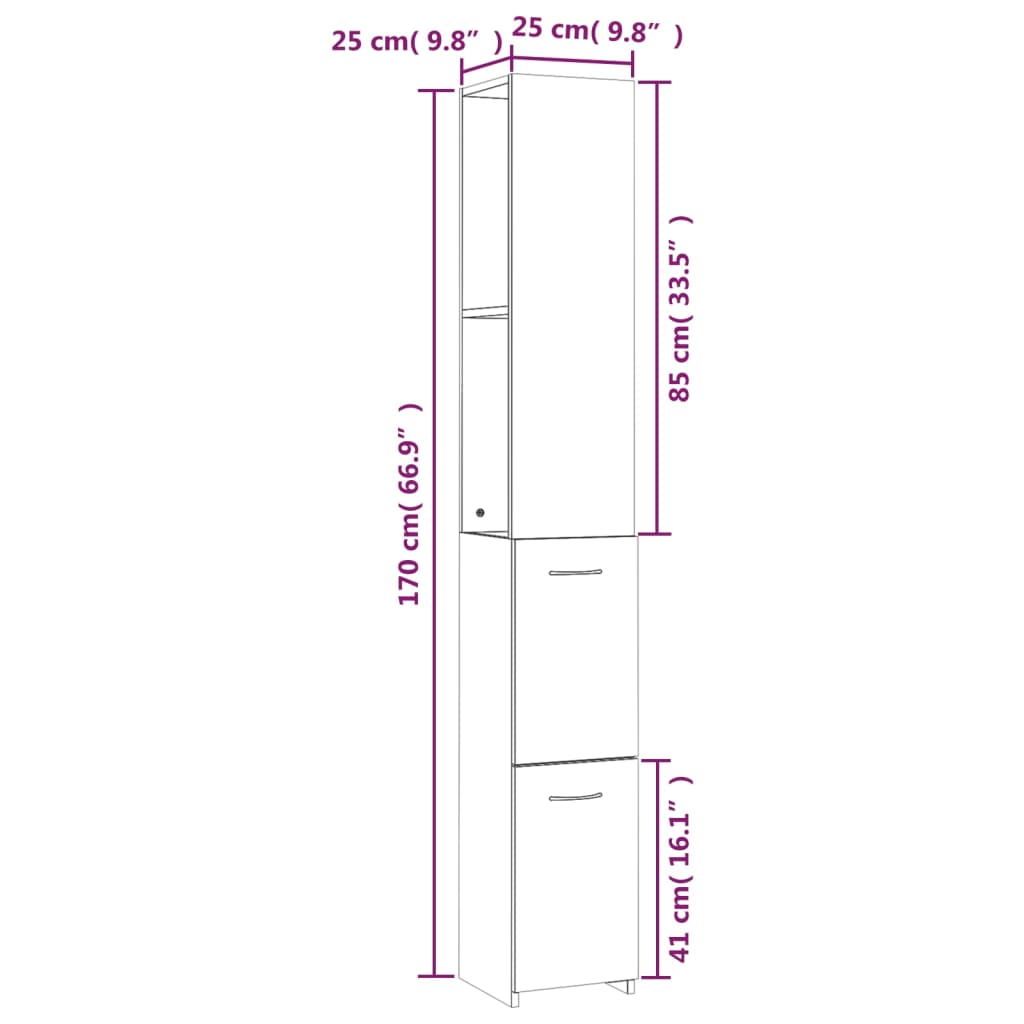 vidaXL Bathroom Cabinet Brown Oak 25x26.5x170 cm Engineered Wood