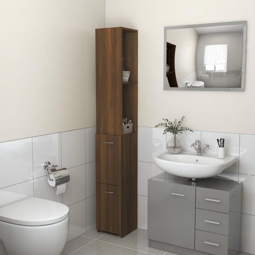 vidaXL Bathroom Cabinet Brown Oak 25x26.5x170 cm Engineered Wood