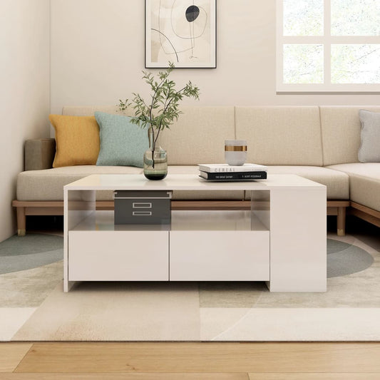 vidaXL Coffee Table High Gloss White 102x55x42 cm Engineered Wood