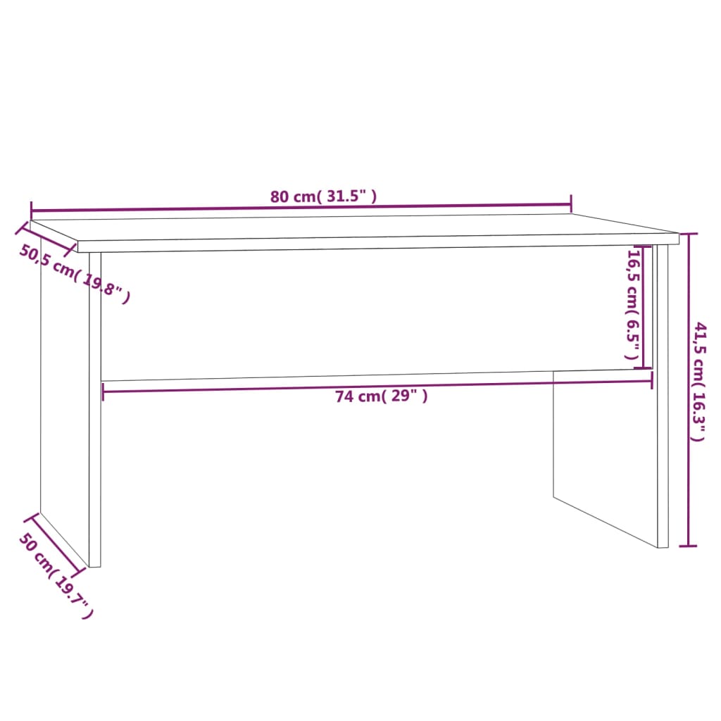 Salontafel Wit 80x50,5x41,5 cm Gebouwd Hout