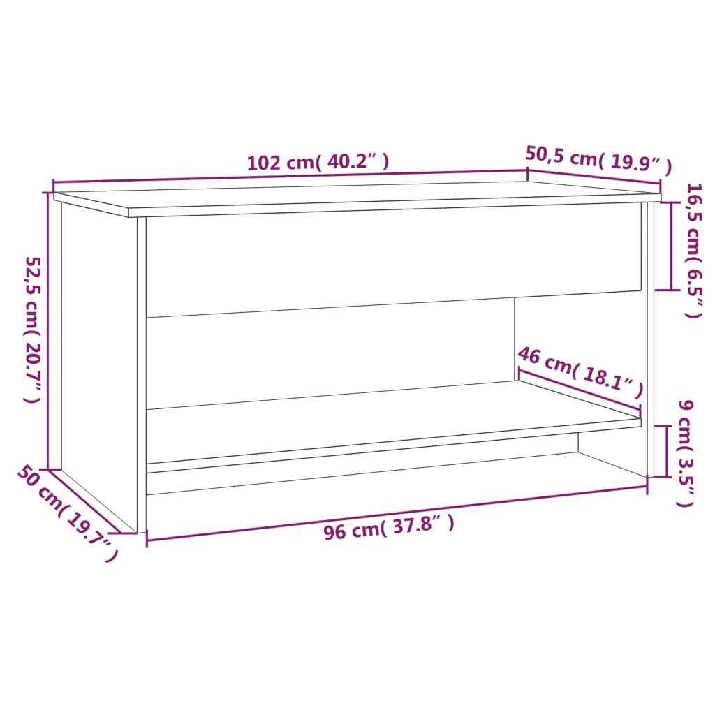 vidaXL Salontafel 102x50x52,5 cm parket wit 809647 vidaXL