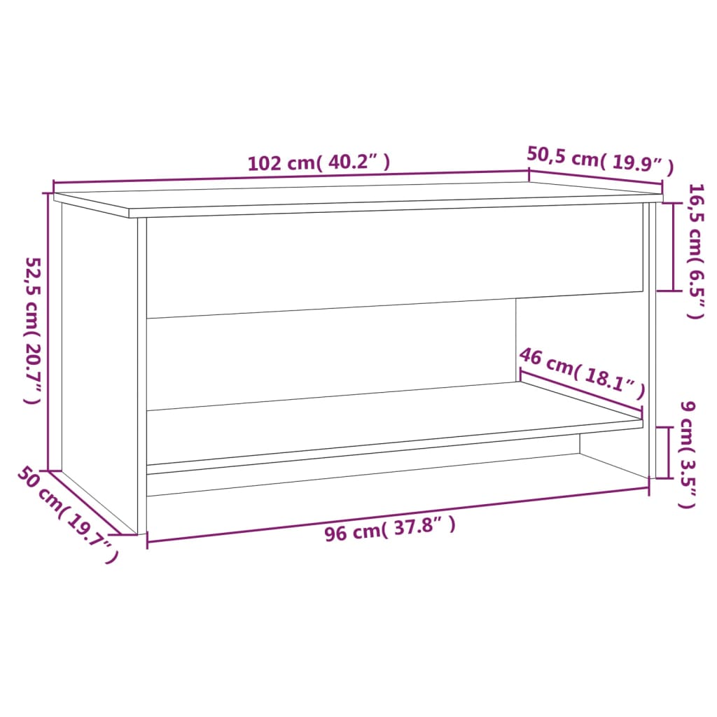 Salontafel Zwart 102x50x52,5 cm Engineered Wood