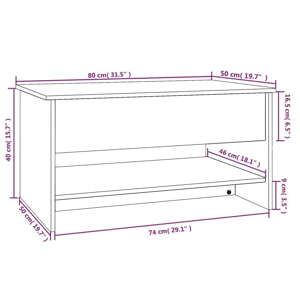 Salontafel wit 80x50x40 cm bewerkt hout