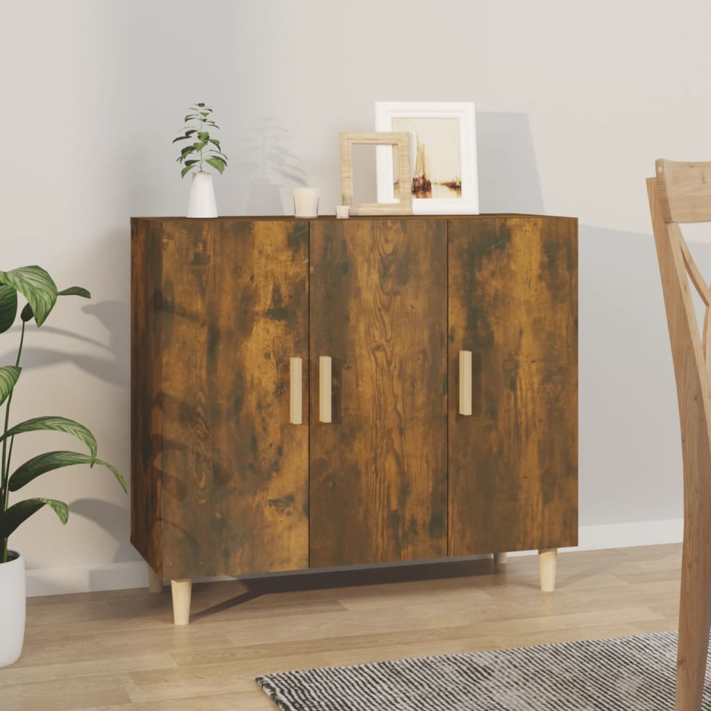 Buffet Chêne Fumé 90x34x80 cm Bois D'ingénierie