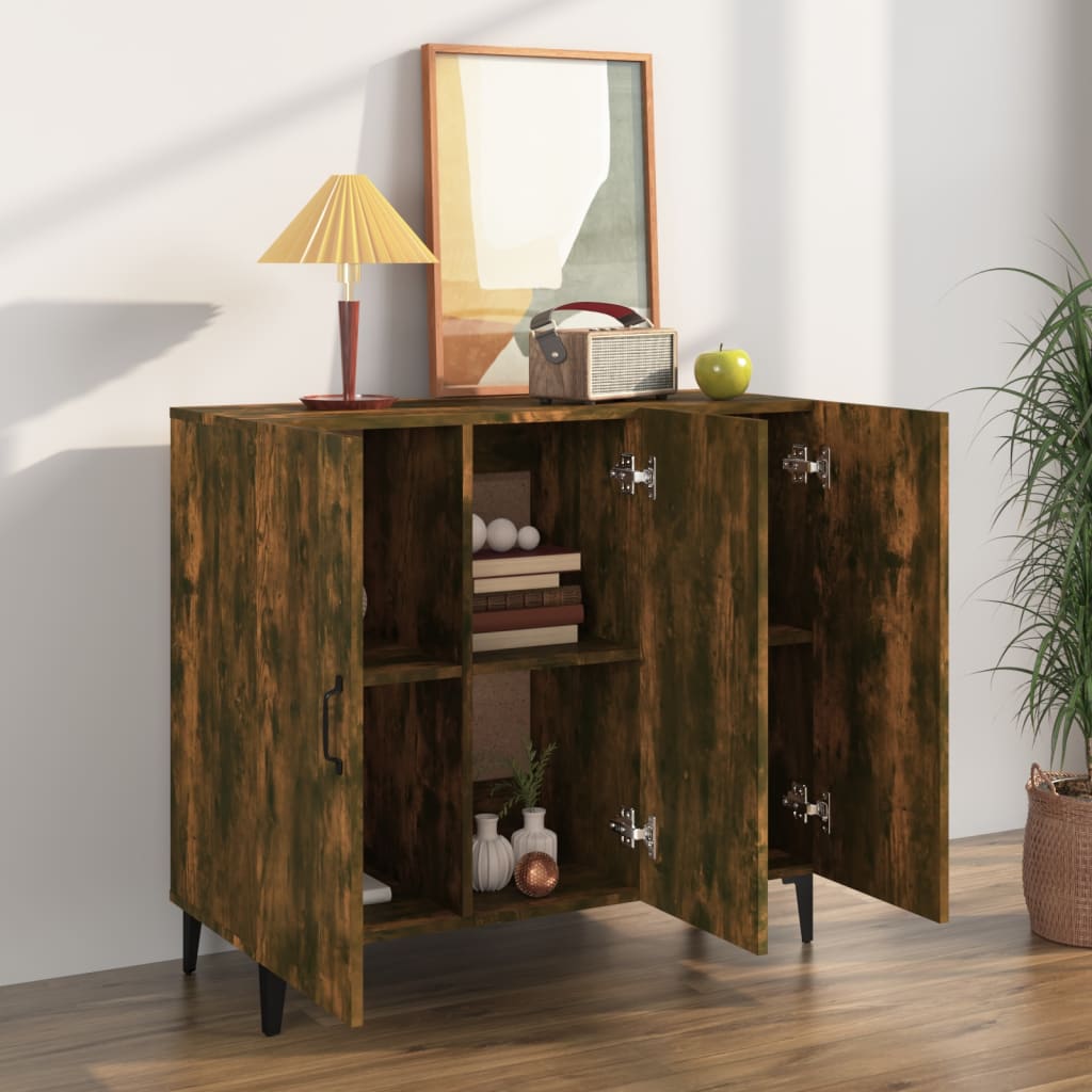 Buffet Chêne Fumé 90x34x80 cm Bois D'ingénierie