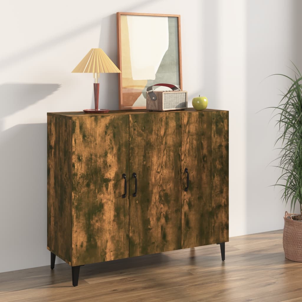 Buffet Chêne Fumé 90x34x80 cm Bois D'ingénierie