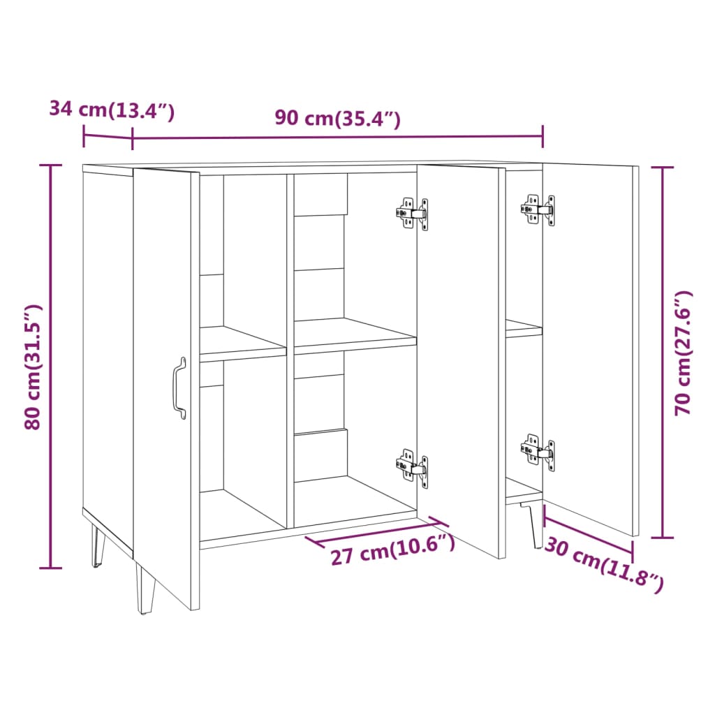 Buffet Gris Sonoma 90x34x80 cm Bois d'ingénierie