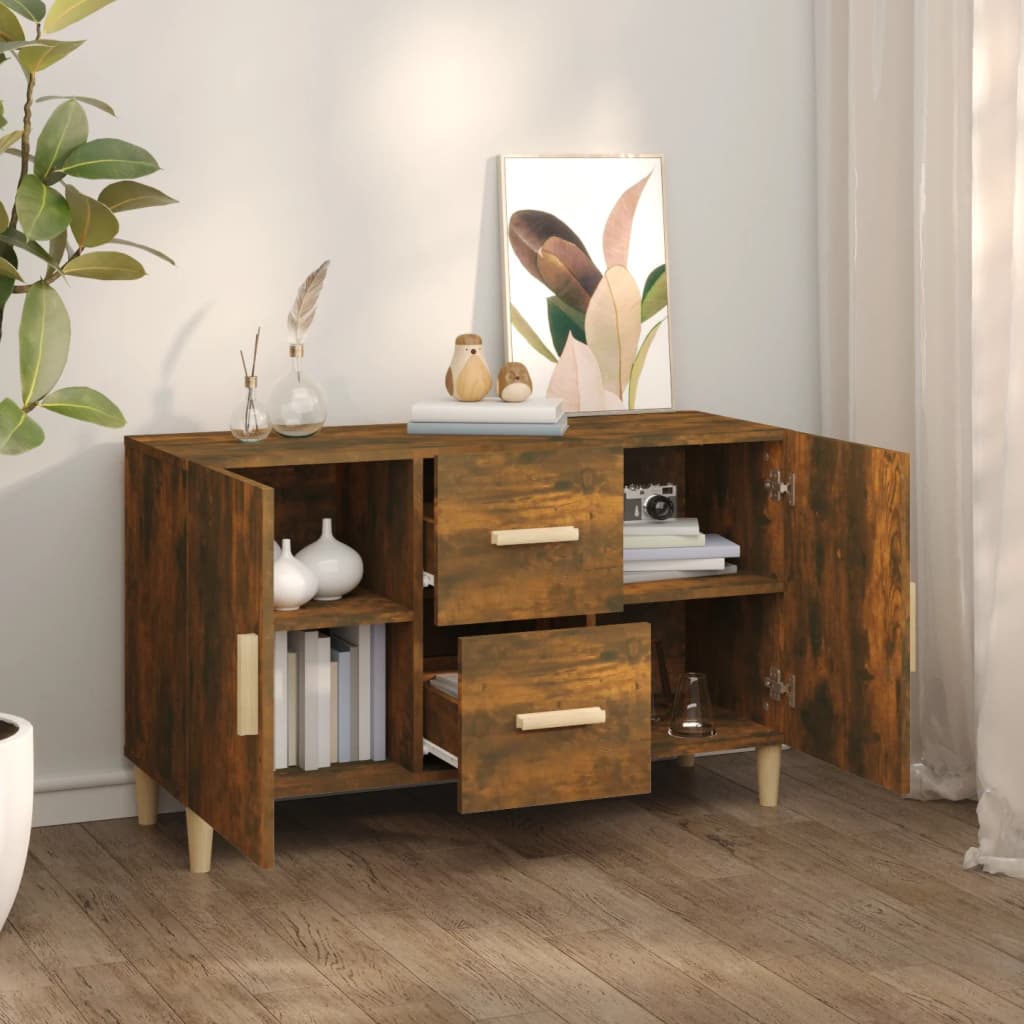 Buffet Chêne Fumé 100x36x60 cm Bois D'ingénierie