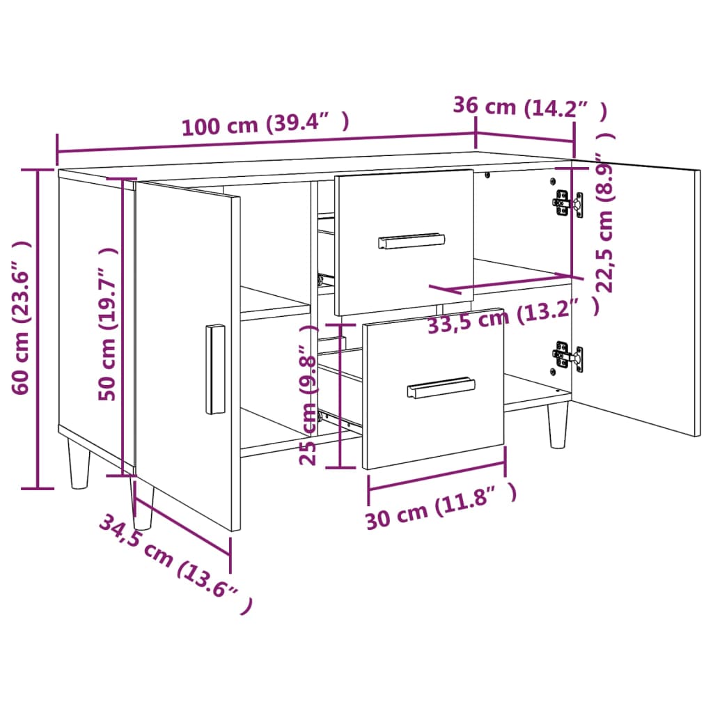 Buffet chêne brun 100x36x60 cm bois d'ingénierie