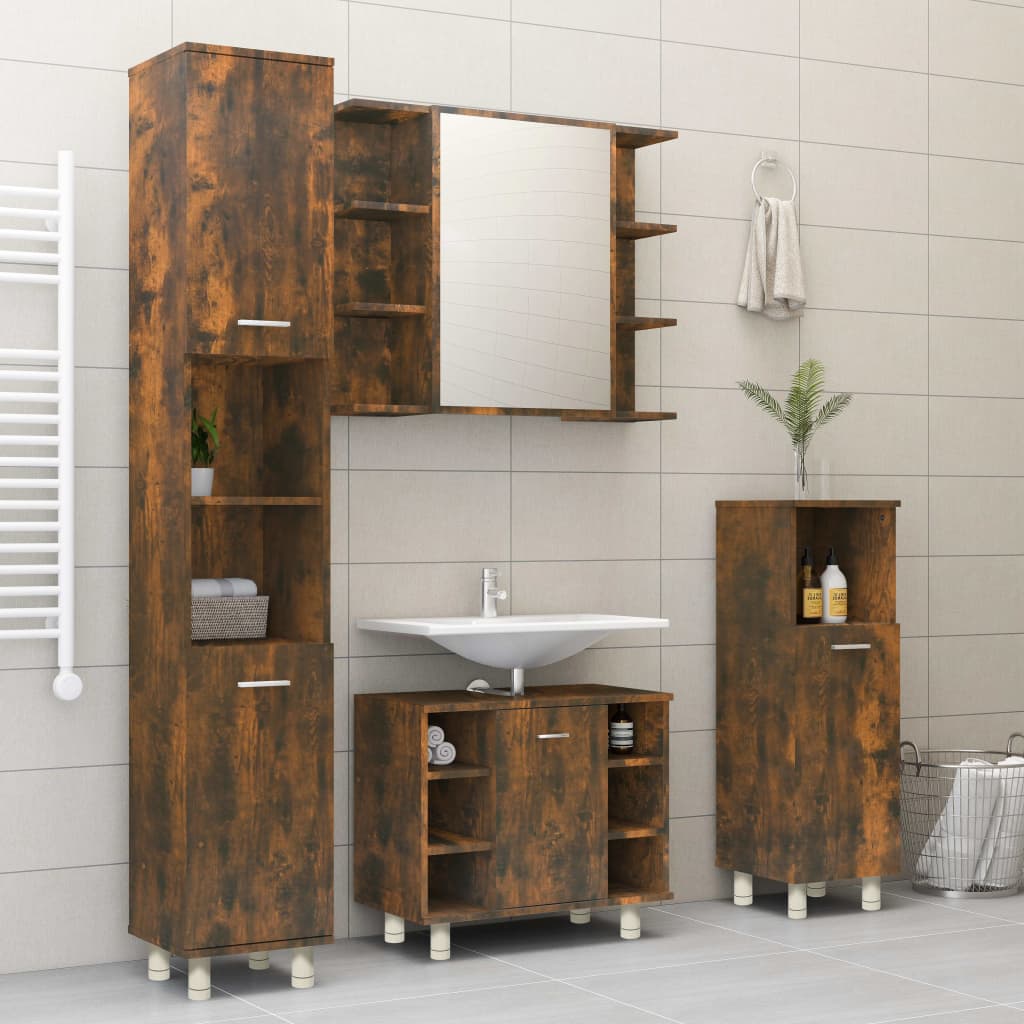 vidaXL Bathroom Cabinet Smoked Oak 30x30x95 cm Engineered Wood