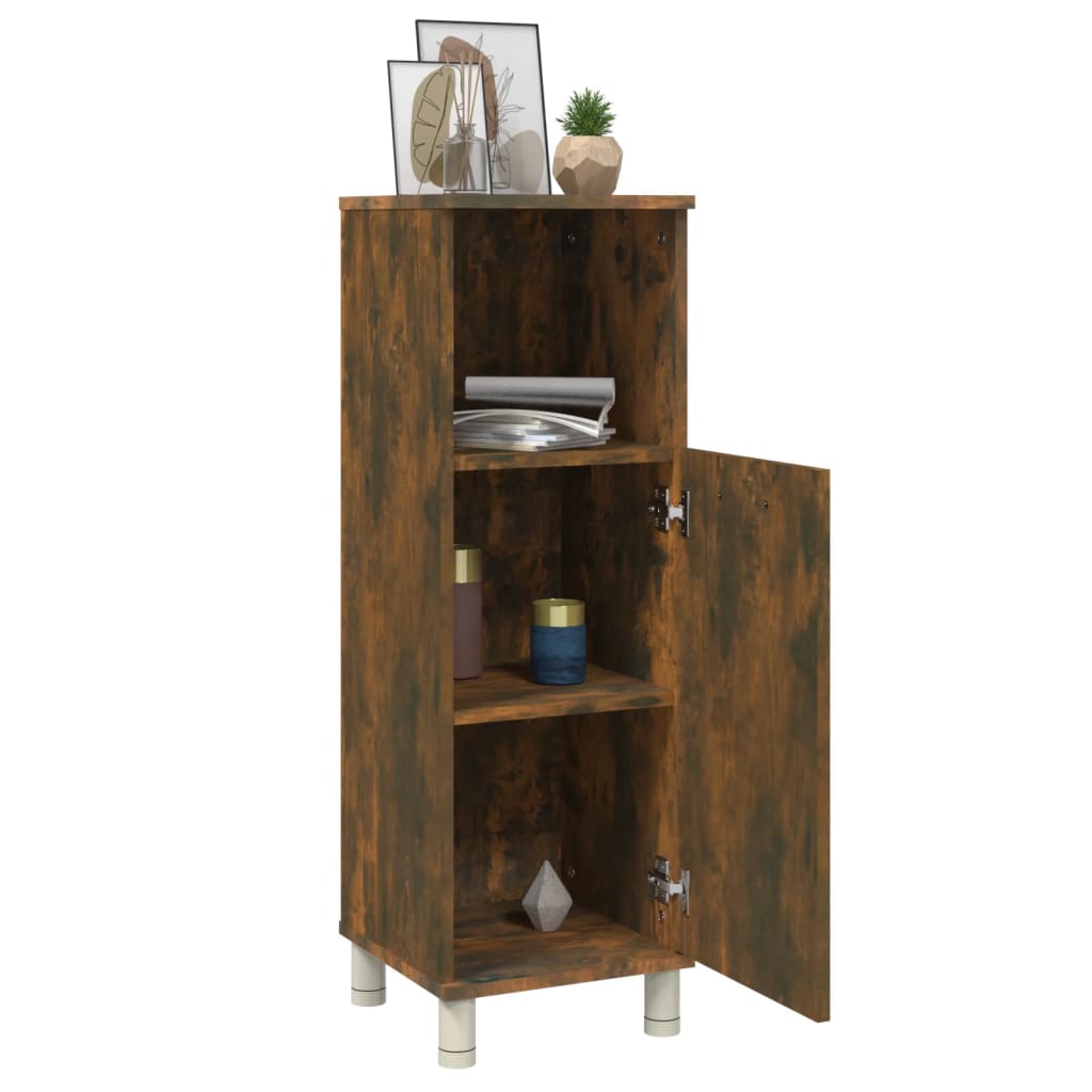 vidaXL Bathroom Cabinet Smoked Oak 30x30x95 cm Engineered Wood