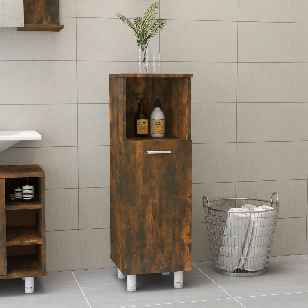 vidaXL Bathroom Cabinet Smoked Oak 30x30x95 cm Engineered Wood