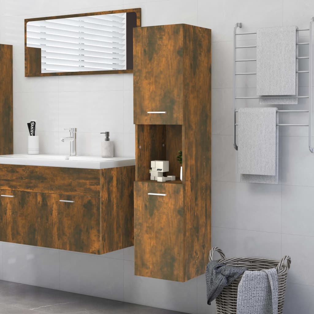 vidaXL Bathroom Cabinet Smoked Oak 30x30x130 cm Engineered Wood