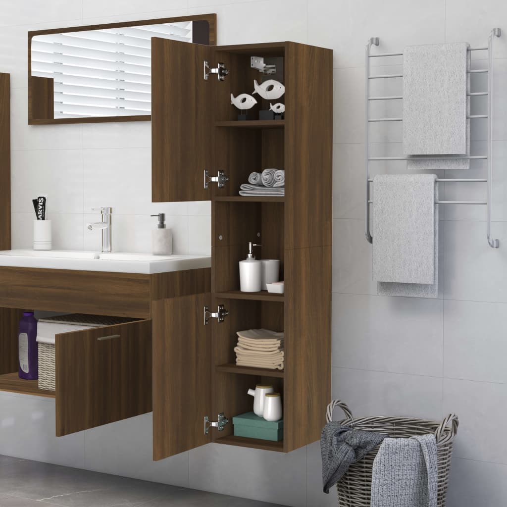 Meuble de Salle de Bain Chêne Marron 30x30x130 cm Bois D'ingénierie