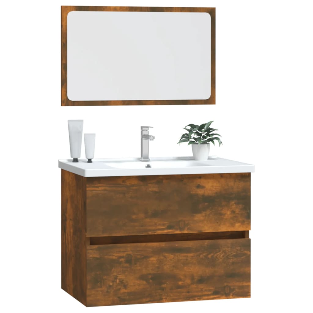 vidaXL 2 Piece Bathroom Furniture Set Smoked Oak Engineered Wood