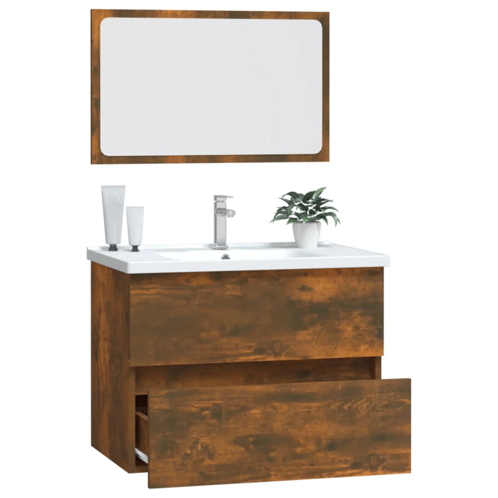 vidaXL 2 Piece Bathroom Furniture Set Smoked Oak Engineered Wood