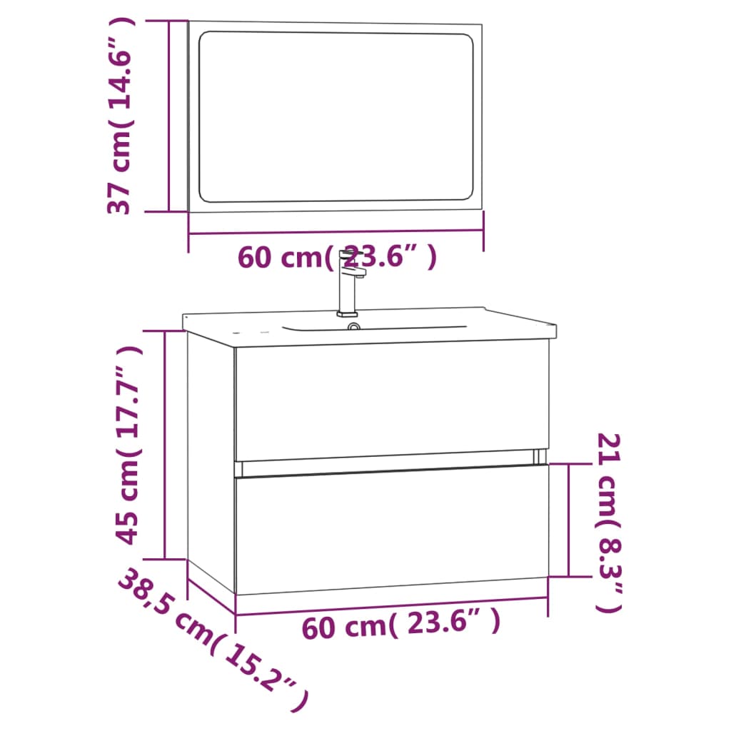 vidaXL 2 Piece Bathroom Furniture Set Smoked Oak Engineered Wood