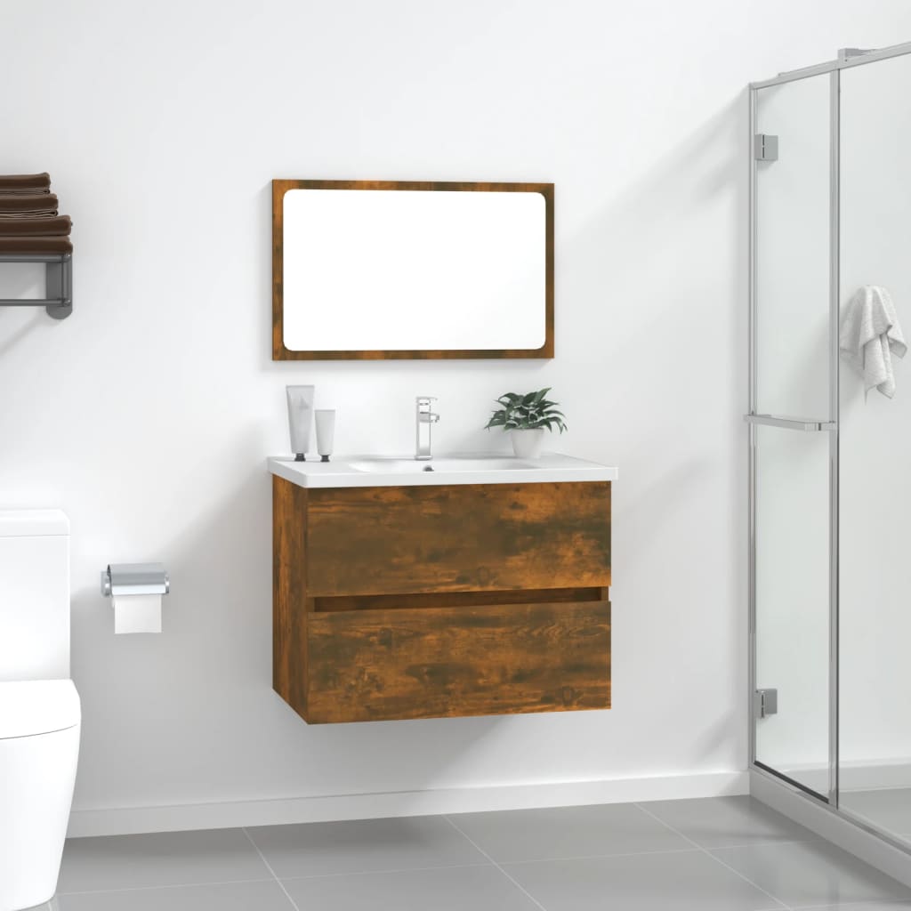 Ensemble de meubles de salle de bain 2 pièces en bois d'ingénierie en chêne fumé