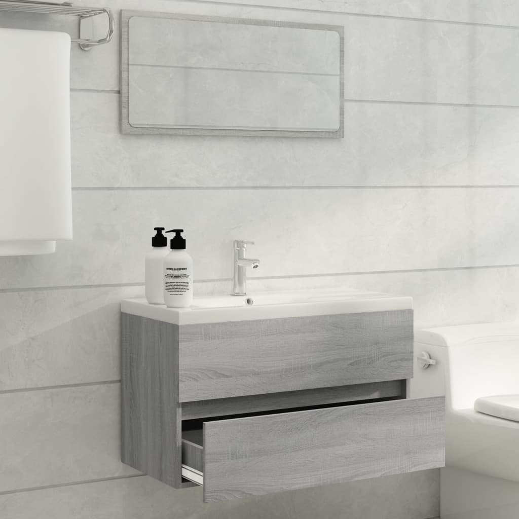 Ensemble de meubles de salle de bain 2 pièces en bois d'ingénierie Sonoma gris