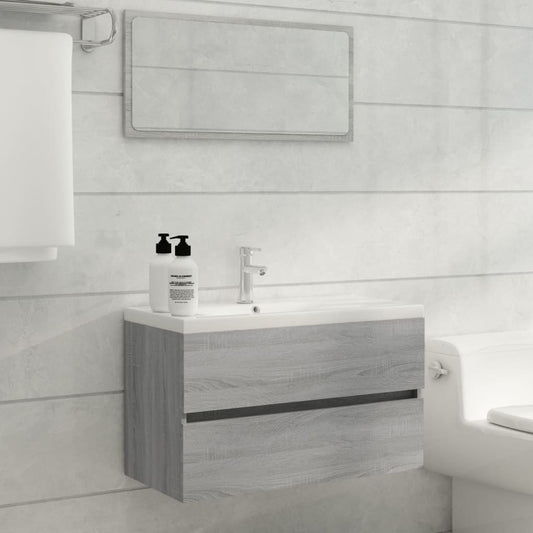 Ensemble de meubles de salle de bain 2 pièces en bois d'ingénierie Sonoma gris