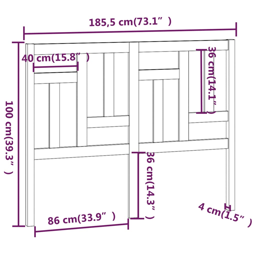 Bedhoofdbord wit 185,5x4x100 cm massief grenenhout