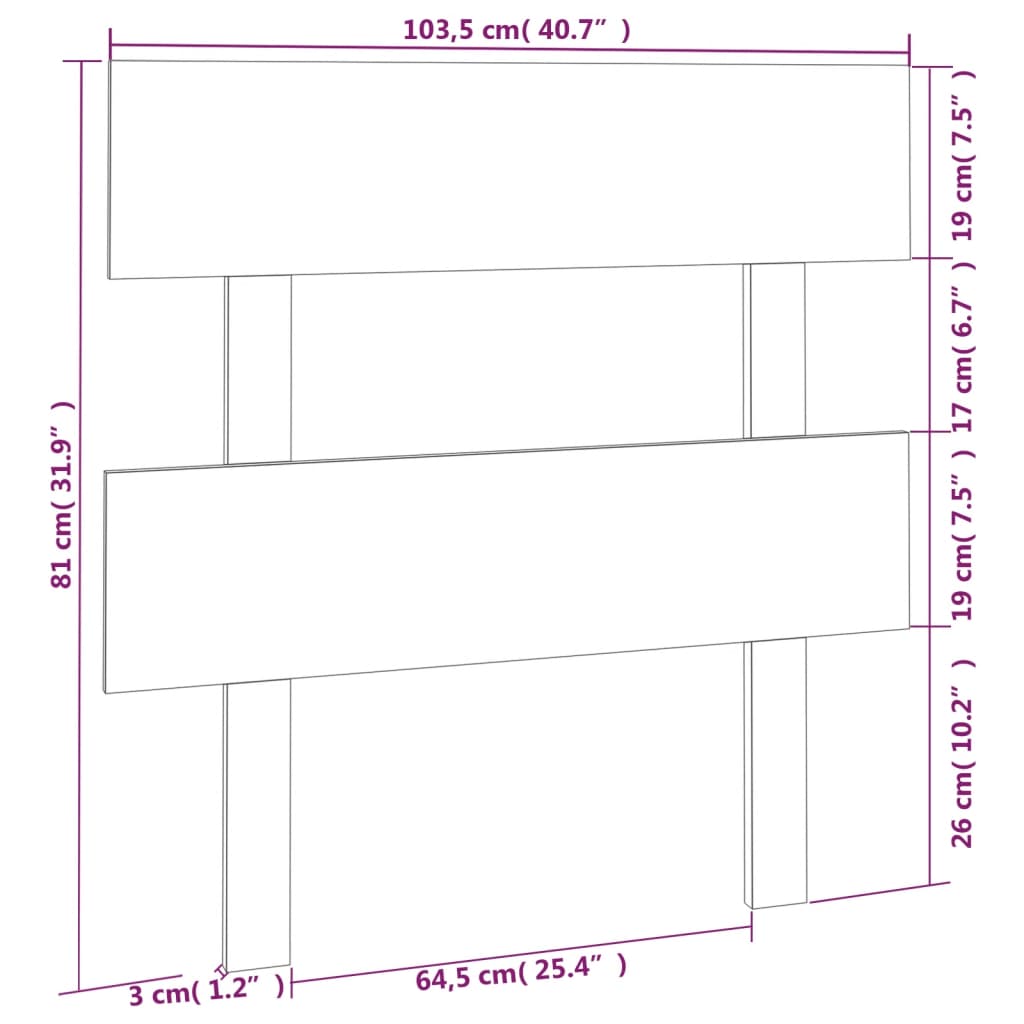 vidaXL Bed Headboard Grey 103.5x3x81 cm Solid Wood Pine